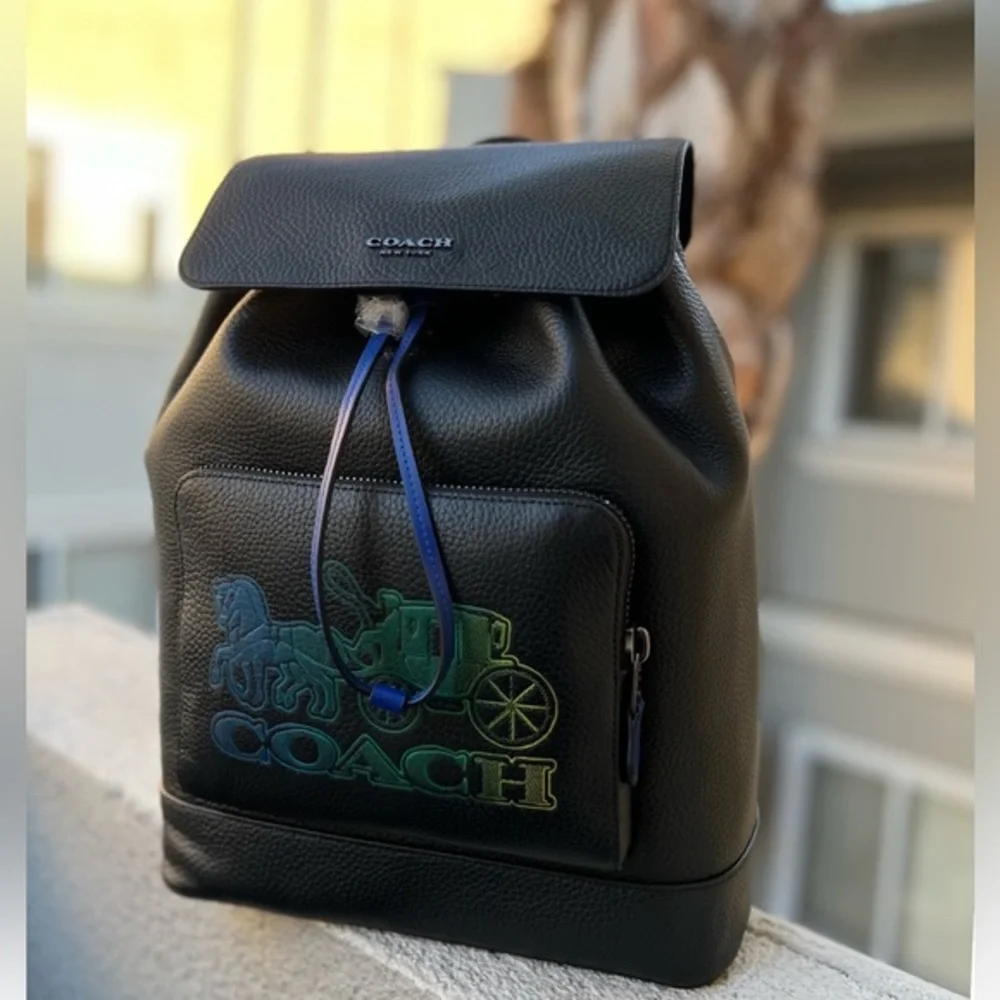 NWT‎ COACH TURNER BACKPACK LEATHER BLACK OMBRE